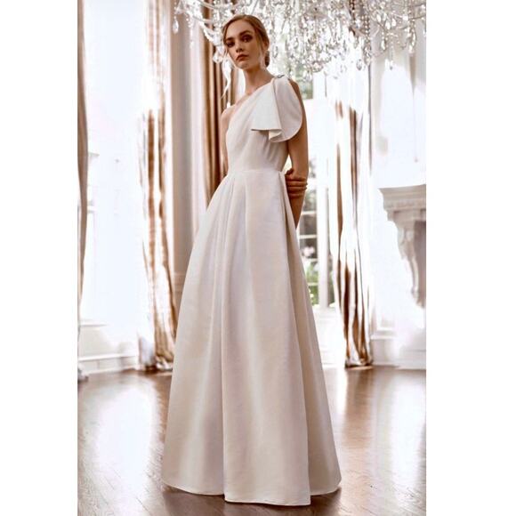 Sachin & Babi Martina One-Shoulder Gown Jeweled Wedding Dress white size 8 - Picture 1 of 16